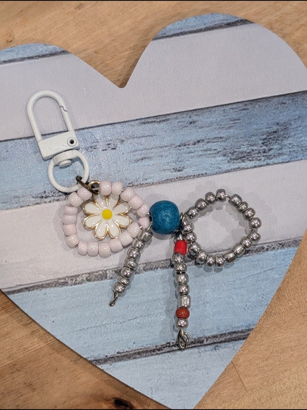 Pink Silver Beaded Bow Keychain Bag Charm